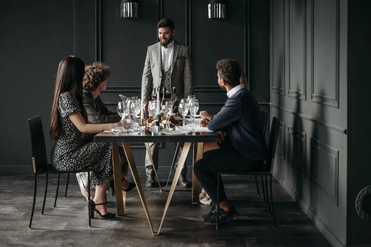 Small corporate group at a hosted tasting dinner